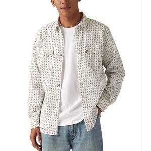 NWT Levi's Classic Fit Western Shirt Pearl Snap Cream Blue Paisley Size: Medium